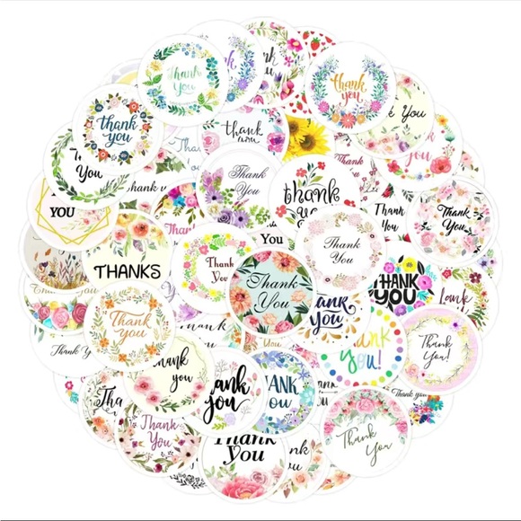 50 Thank You Stickers Vinyl Waterproof X-Large PRICE IS FIRM ( Size 2 1/4” ) - Picture 2 of 7